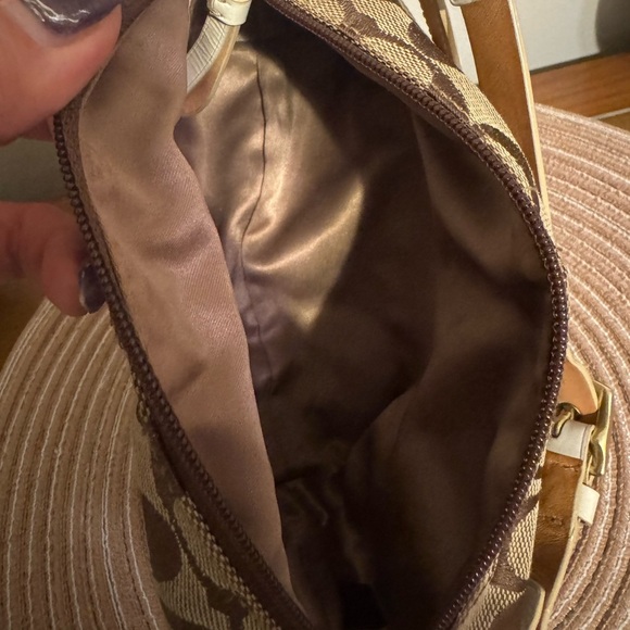 Coach Mini Handbag - Optic C Tan brown Stripe Leather Strap 90s Y2K - Picture 15 of 16